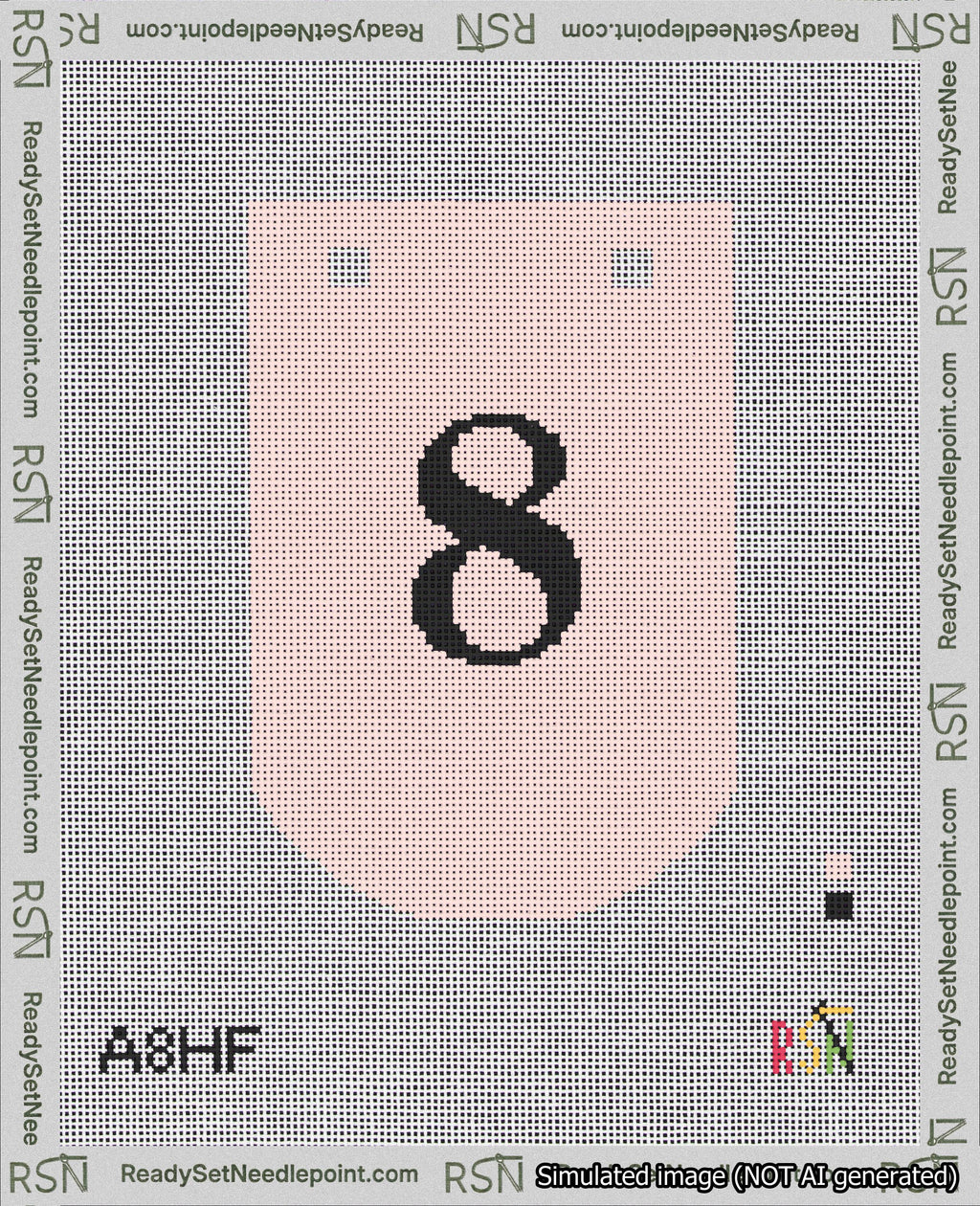 A taped needlepoint canvas with the design: Banner 18 mesh count Curved 8 Black on Pink.