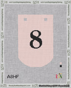 A taped needlepoint canvas with the design: Banner 18 mesh count Curved 8 Black on Pink.