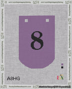 A taped needlepoint canvas with the design: Banner 18 mesh count Curved 8 Black on Purple.