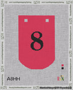 A taped needlepoint canvas with the design: Banner 18 mesh count Curved 8 Black on Red.
