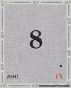 A taped needlepoint canvas with the design: Banner 18 mesh count Curved 8 Black on White.