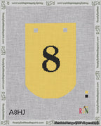 A taped needlepoint canvas with the design: Banner 18 mesh count Curved 8 Black on Yellow.