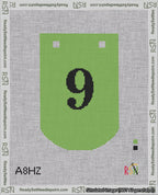 A taped needlepoint canvas with the design: Banner 18 mesh count Curved 9 Black on Light Green.