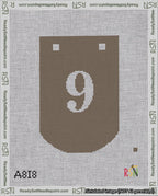 A taped needlepoint canvas with the design: Banner 18 mesh count Curved 9 White on Brown.