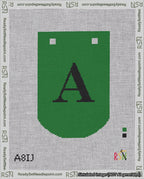 A taped needlepoint canvas with the design: Banner 18 mesh count Curved A Black on Green.