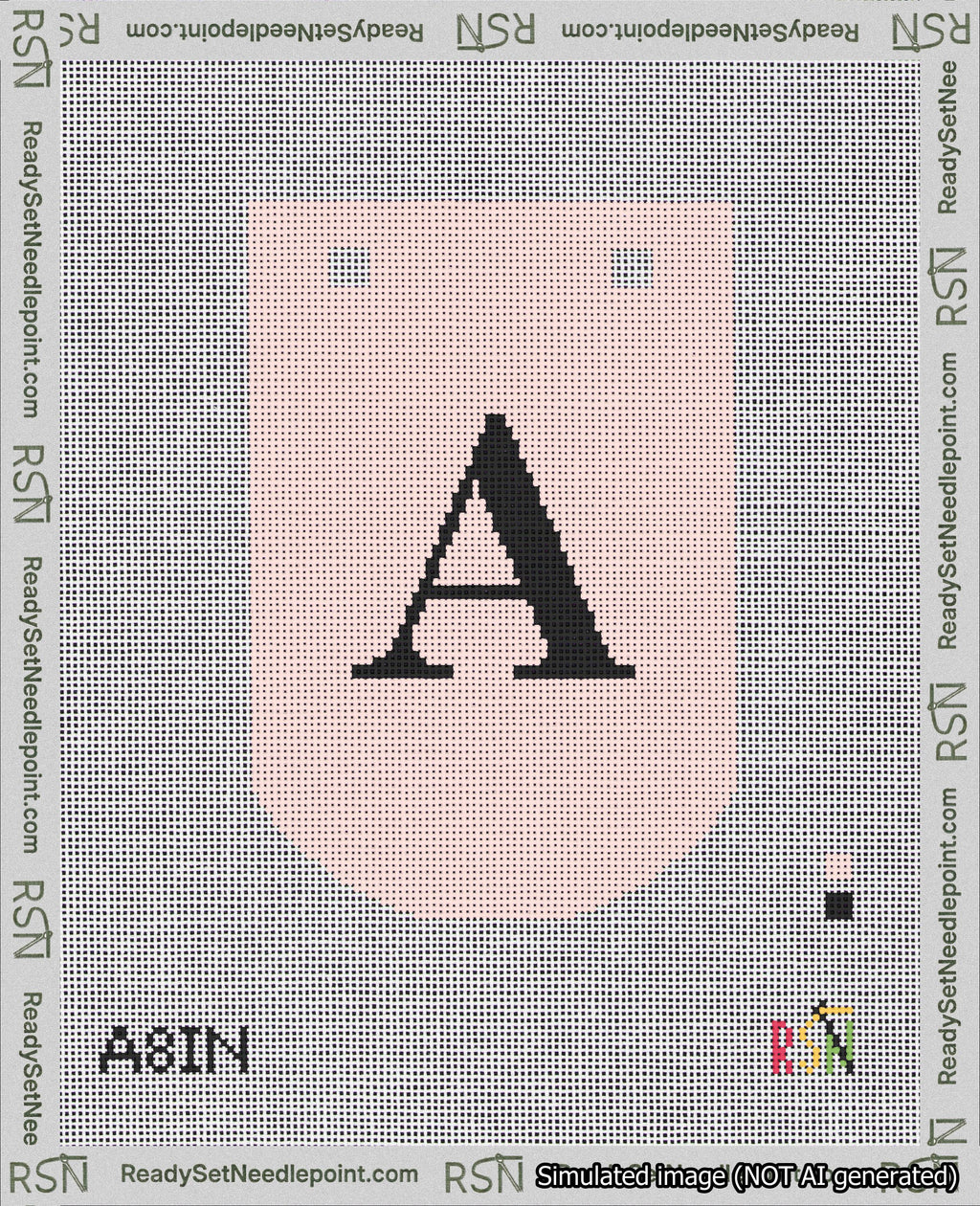 A taped needlepoint canvas with the design: Banner 18 mesh count Curved A Black on Pink.