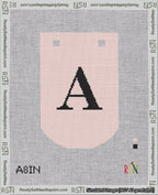 A taped needlepoint canvas with the design: Banner 18 mesh count Curved A Black on Pink.