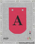 A taped needlepoint canvas with the design: Banner 18 mesh count Curved A Black on Red.