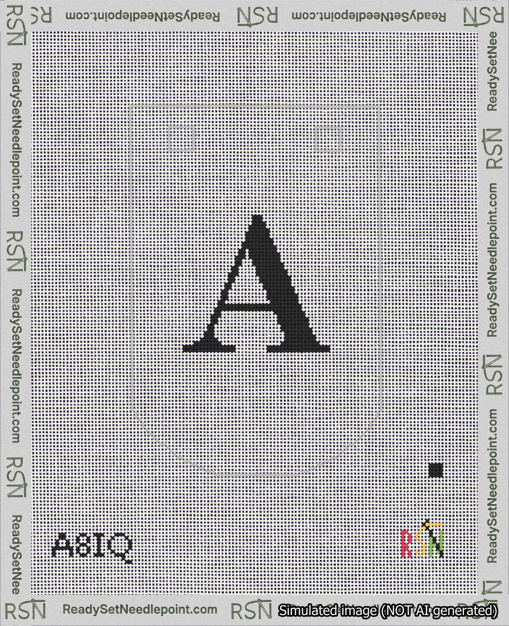 A taped needlepoint canvas with the design: Banner 18 mesh count Curved A Black on White.