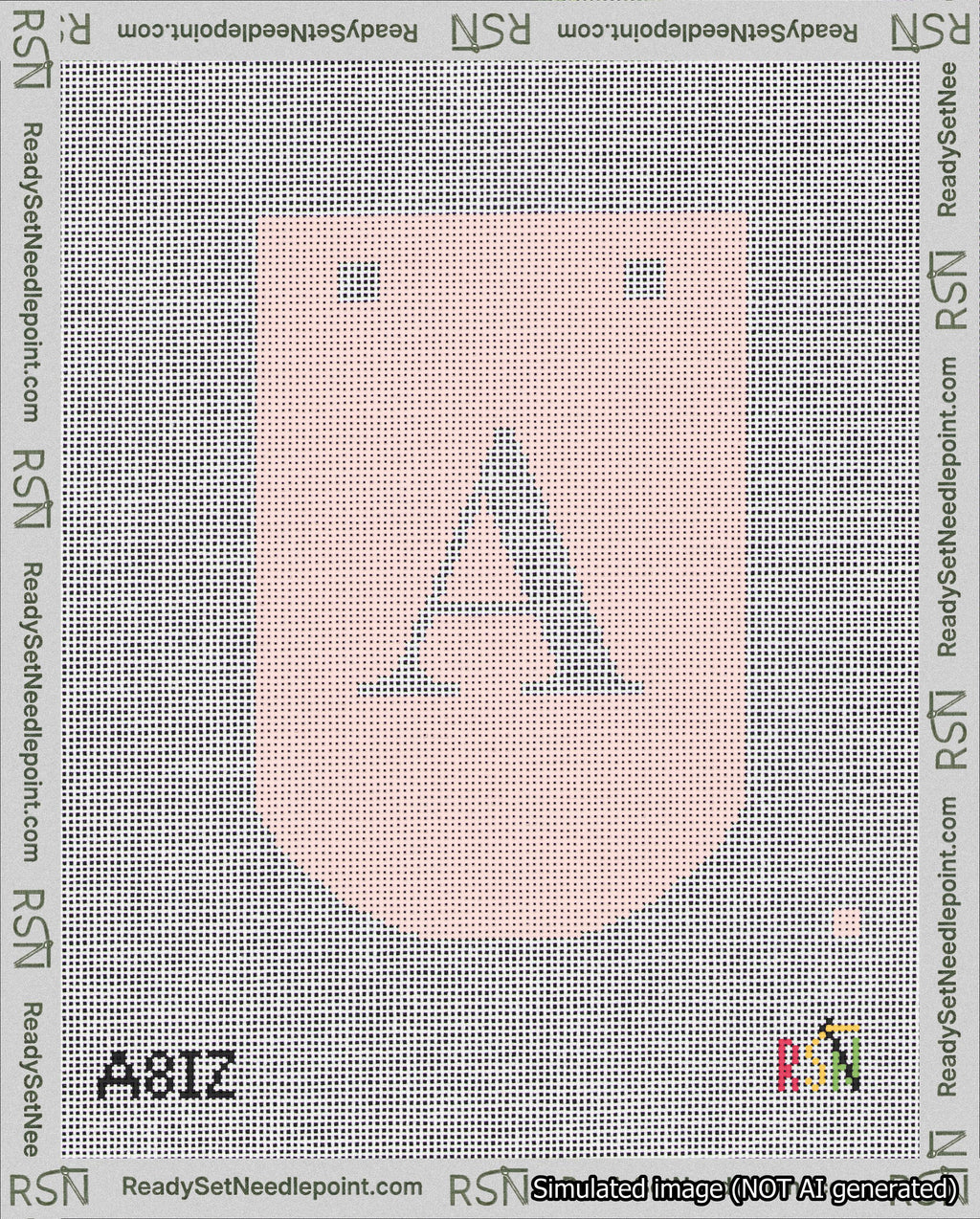 A taped needlepoint canvas with the design: Banner 18 mesh count Curved A White on Pink.