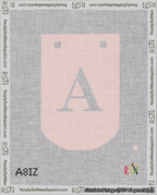 A taped needlepoint canvas with the design: Banner 18 mesh count Curved A White on Pink.