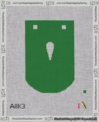 A taped needlepoint canvas with the design: Banner 18 mesh count Curved Apostrophe White on Green.