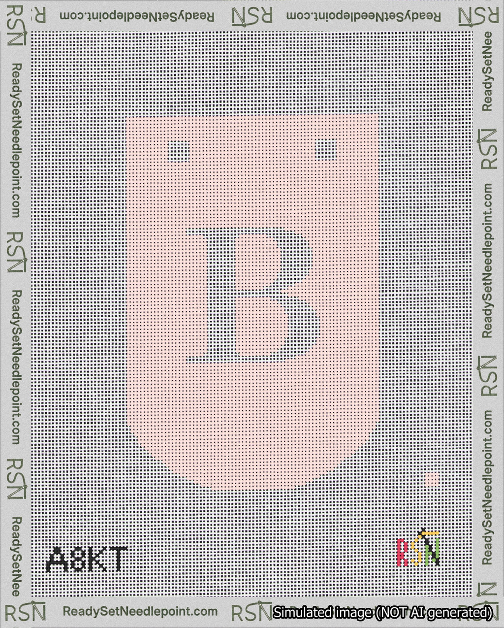 A taped needlepoint canvas with the design: Banner 18 mesh count Curved B White on Pink.
