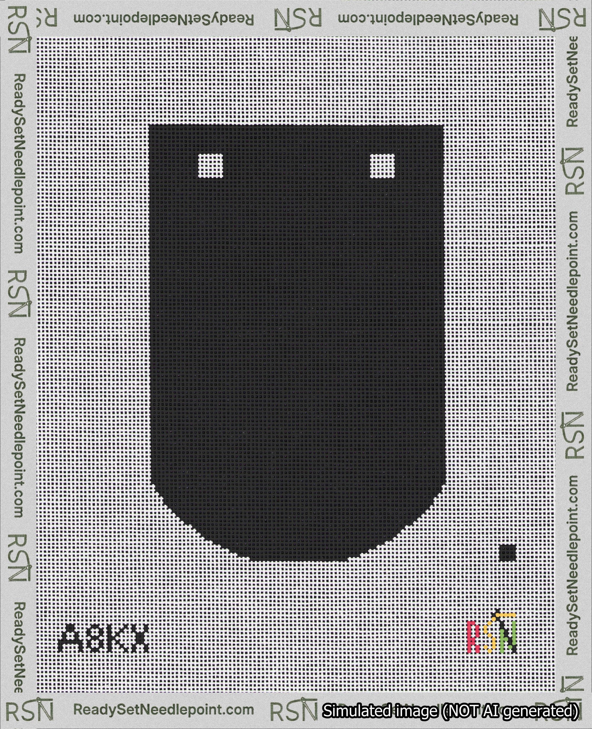 A taped needlepoint canvas with the design: Banner 18 mesh count Curved Blank Black.