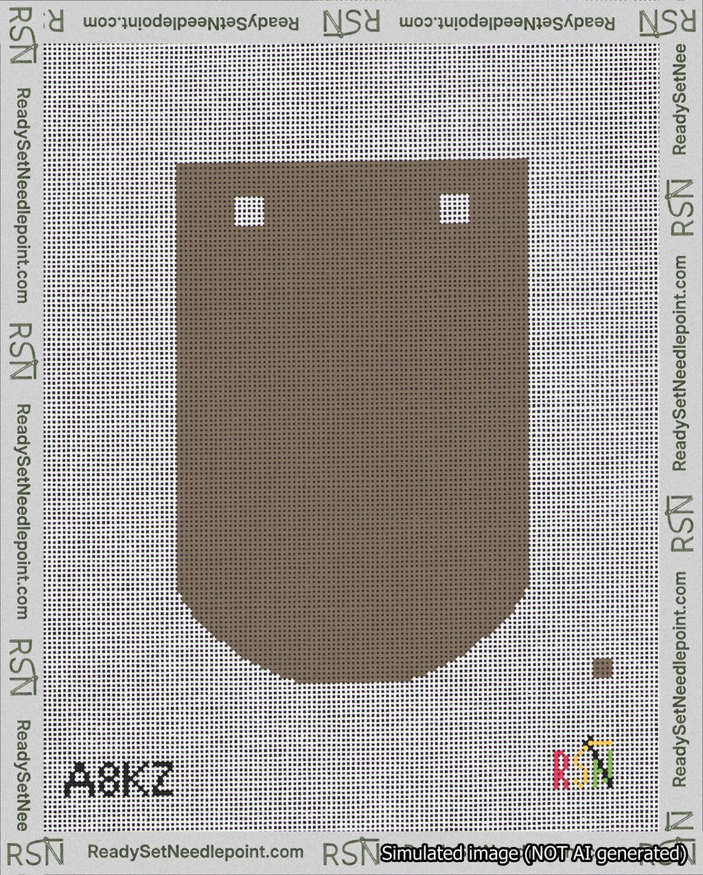 A taped needlepoint canvas with the design: Banner 18 mesh count Curved Blank Brown.