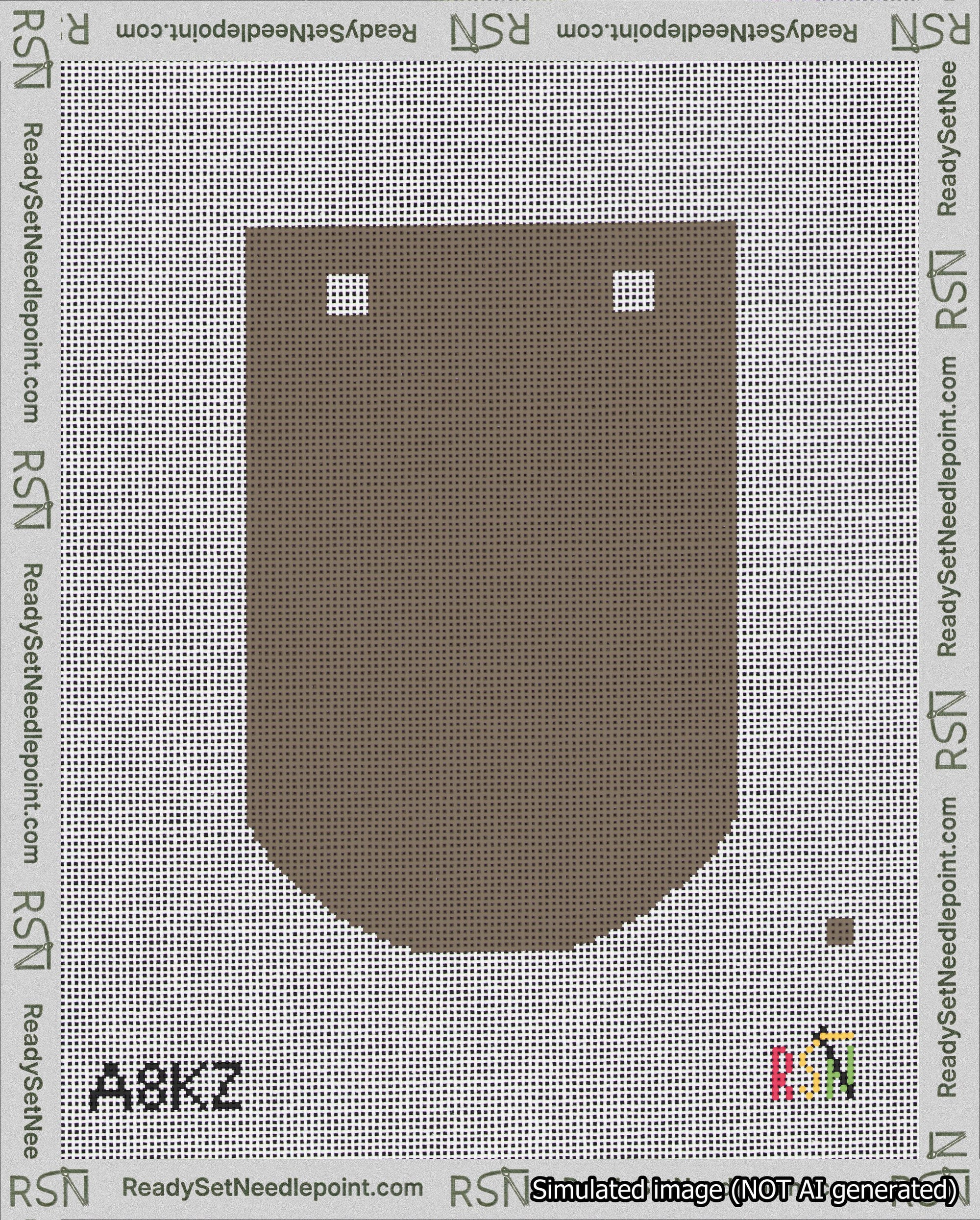 A taped needlepoint canvas with the design: Banner 18 mesh count Curved Blank Brown.
