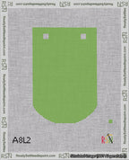 A taped needlepoint canvas with the design: Banner 18 mesh count Curved Blank Light Green.