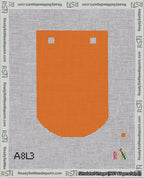 A taped needlepoint canvas with the design: Banner 18 mesh count Curved Blank Orange.