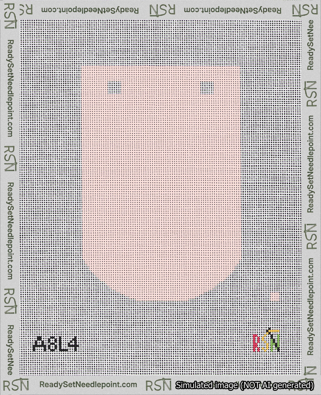A taped needlepoint canvas with the design: Banner 18 mesh count Curved Blank Pink.