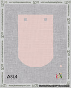 A taped needlepoint canvas with the design: Banner 18 mesh count Curved Blank Pink.