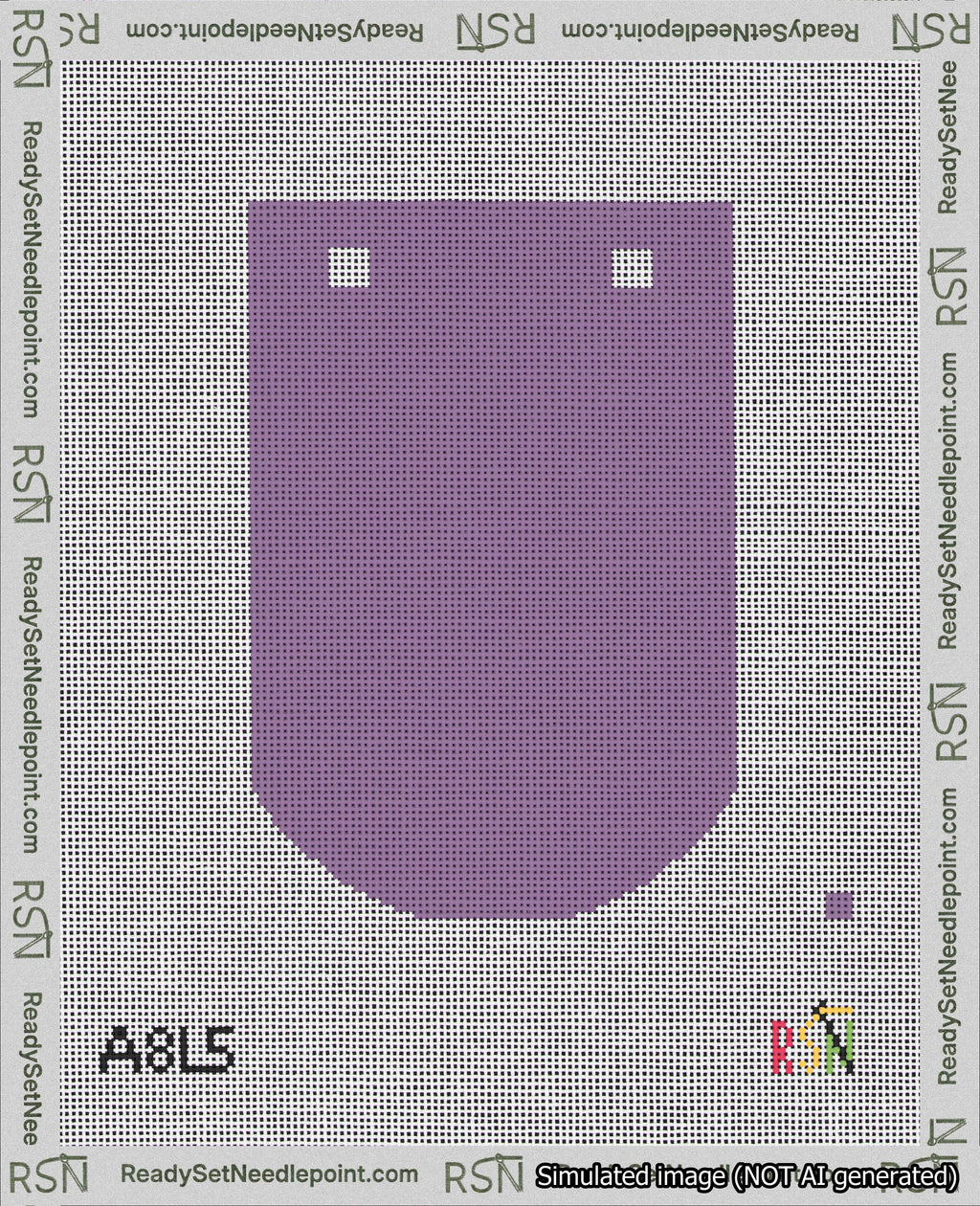 A taped needlepoint canvas with the design: Banner 18 mesh count Curved Blank Purple.