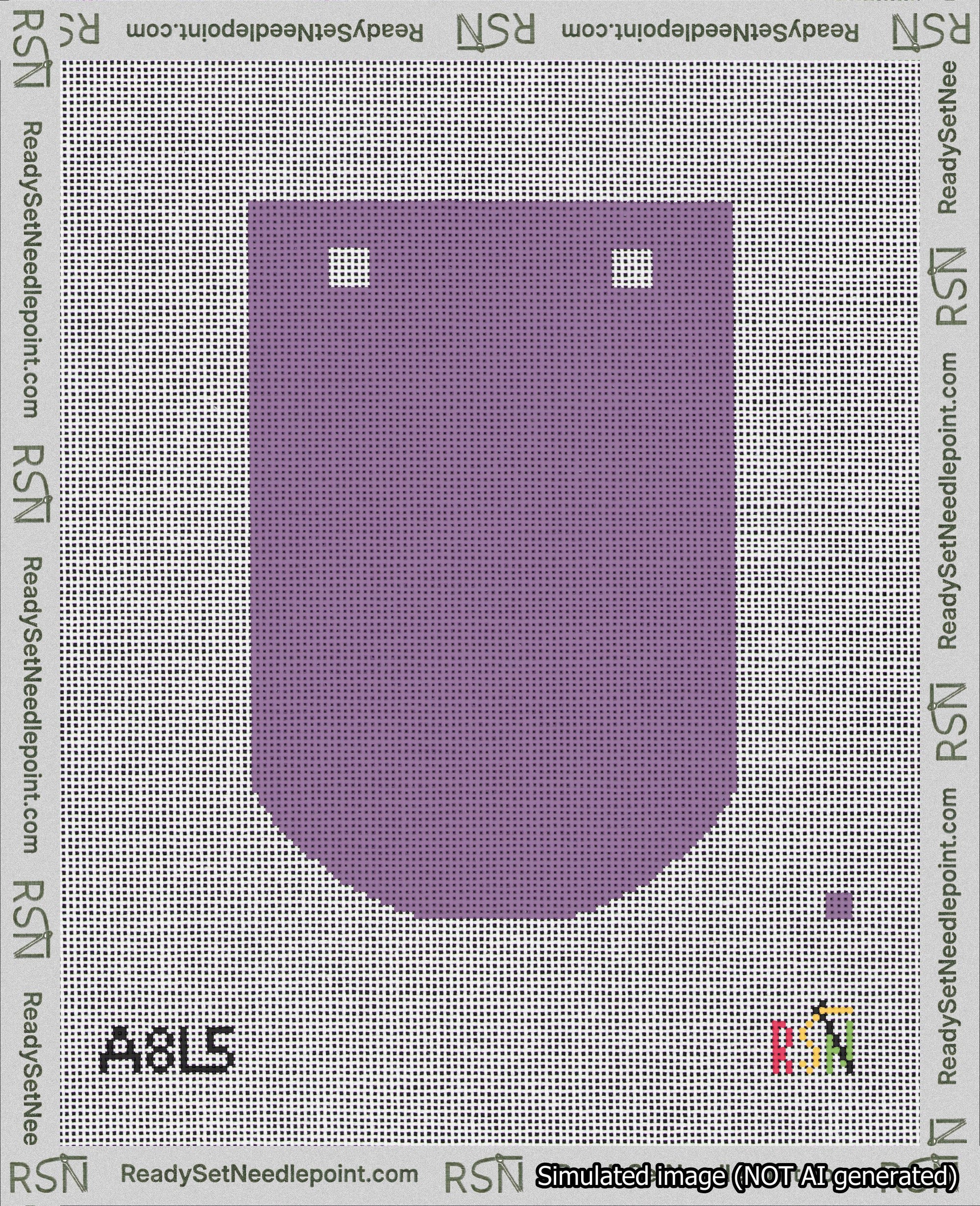 A taped needlepoint canvas with the design: Banner 18 mesh count Curved Blank Purple.
