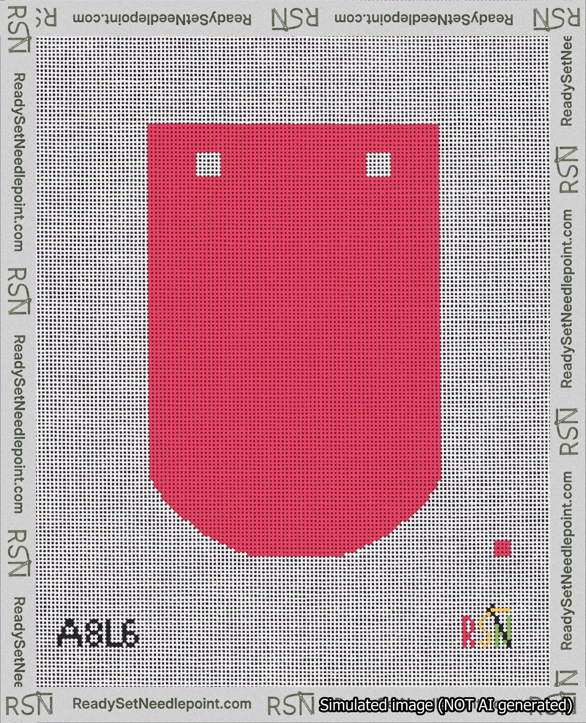 A taped needlepoint canvas with the design: Banner 18 mesh count Curved Blank Red.