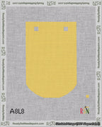 A taped needlepoint canvas with the design: Banner 18 mesh count Curved Blank Yellow.