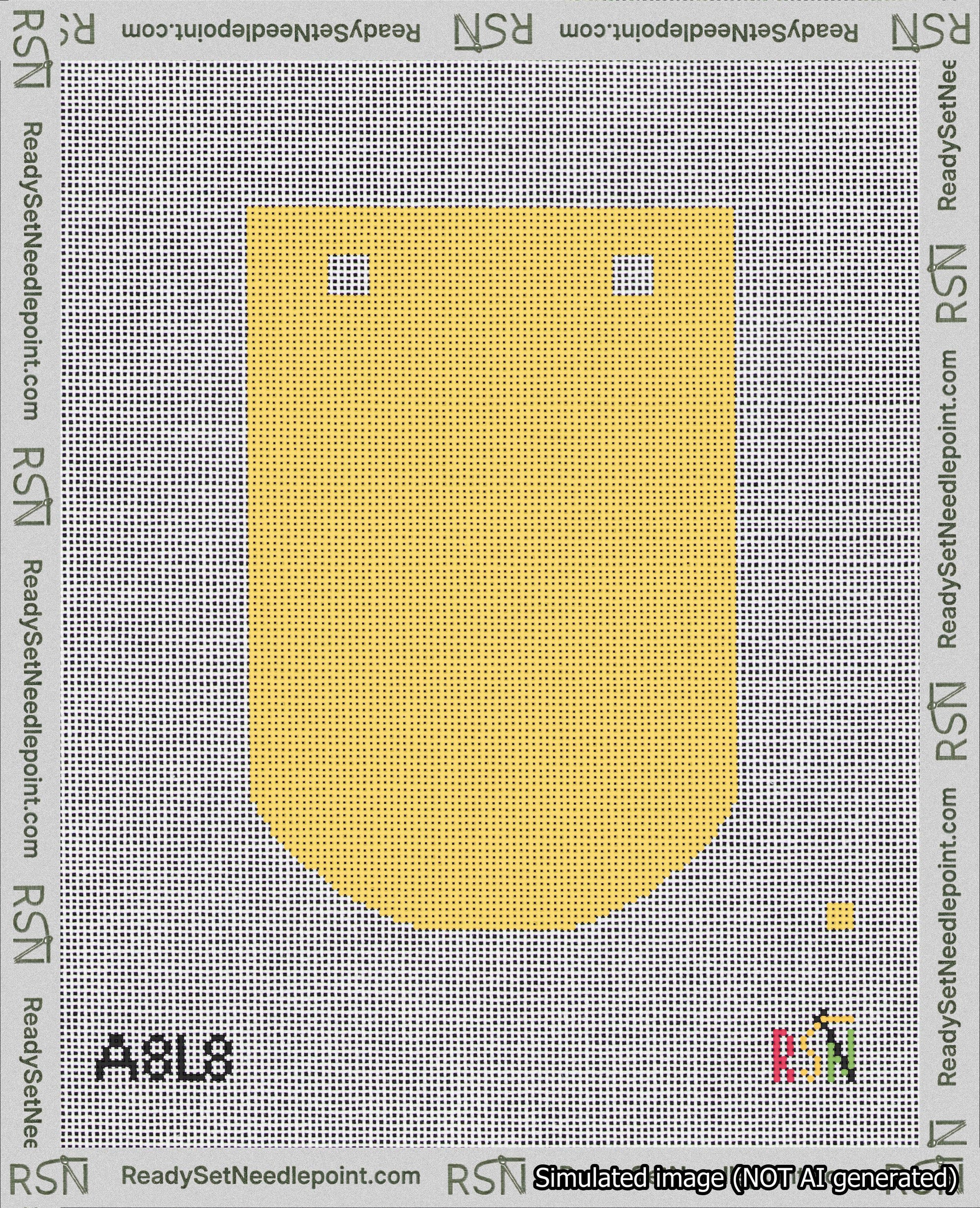 A taped needlepoint canvas with the design: Banner 18 mesh count Curved Blank Yellow.