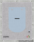 A taped needlepoint canvas with the design: Banner 18 mesh count Curved Dash Black on Light Blue.