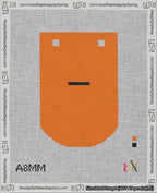 A taped needlepoint canvas with the design: Banner 18 mesh count Curved Dash Black on Orange.