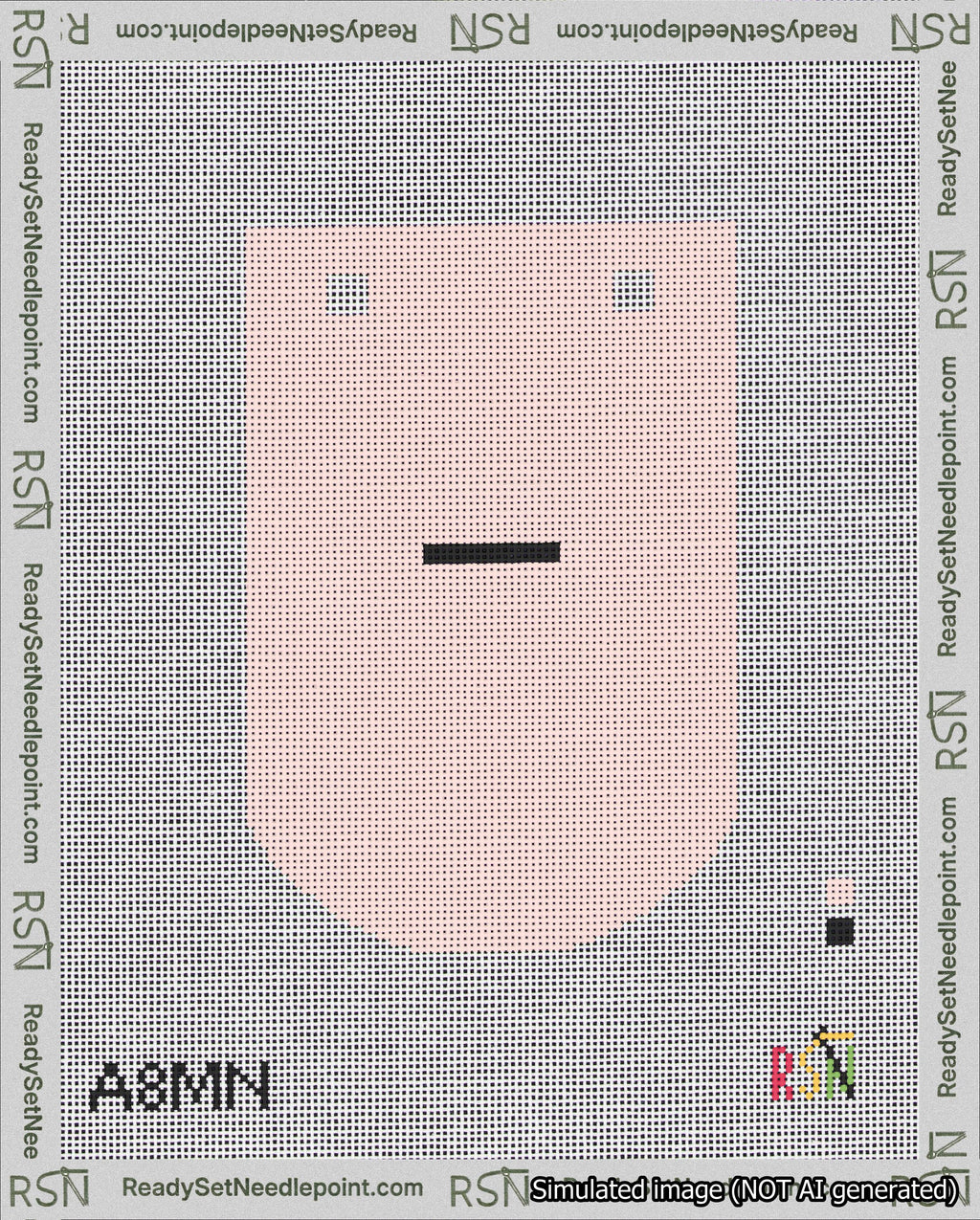 A taped needlepoint canvas with the design: Banner 18 mesh count Curved Dash Black on Pink.