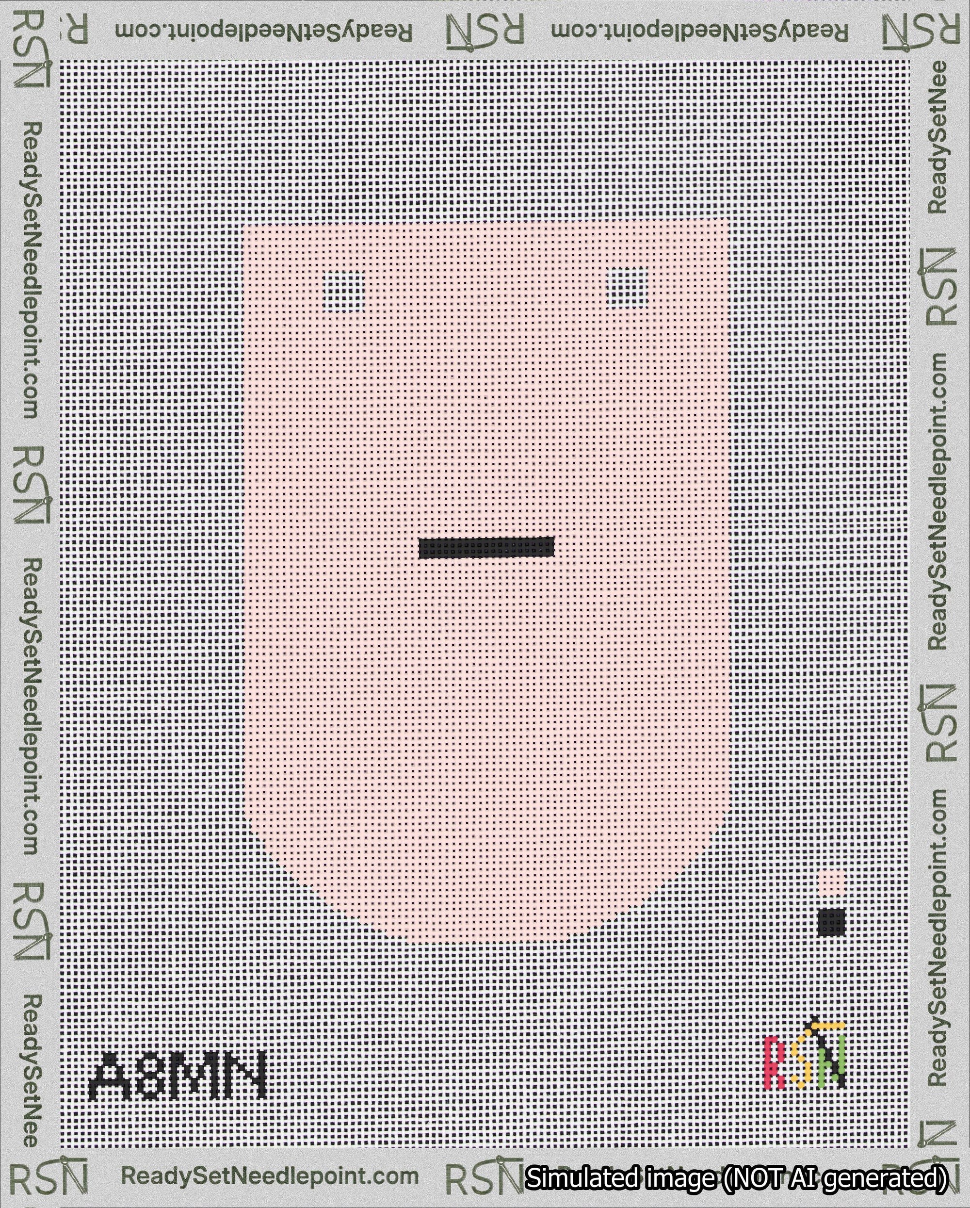 A taped needlepoint canvas with the design: Banner 18 mesh count Curved Dash Black on Pink.