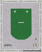 A taped needlepoint canvas with the design: Banner 18 mesh count Curved Dash White on Green.