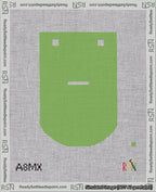 A taped needlepoint canvas with the design: Banner 18 mesh count Curved Dash White on Light Green.