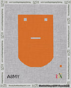 A taped needlepoint canvas with the design: Banner 18 mesh count Curved Dash White on Orange.