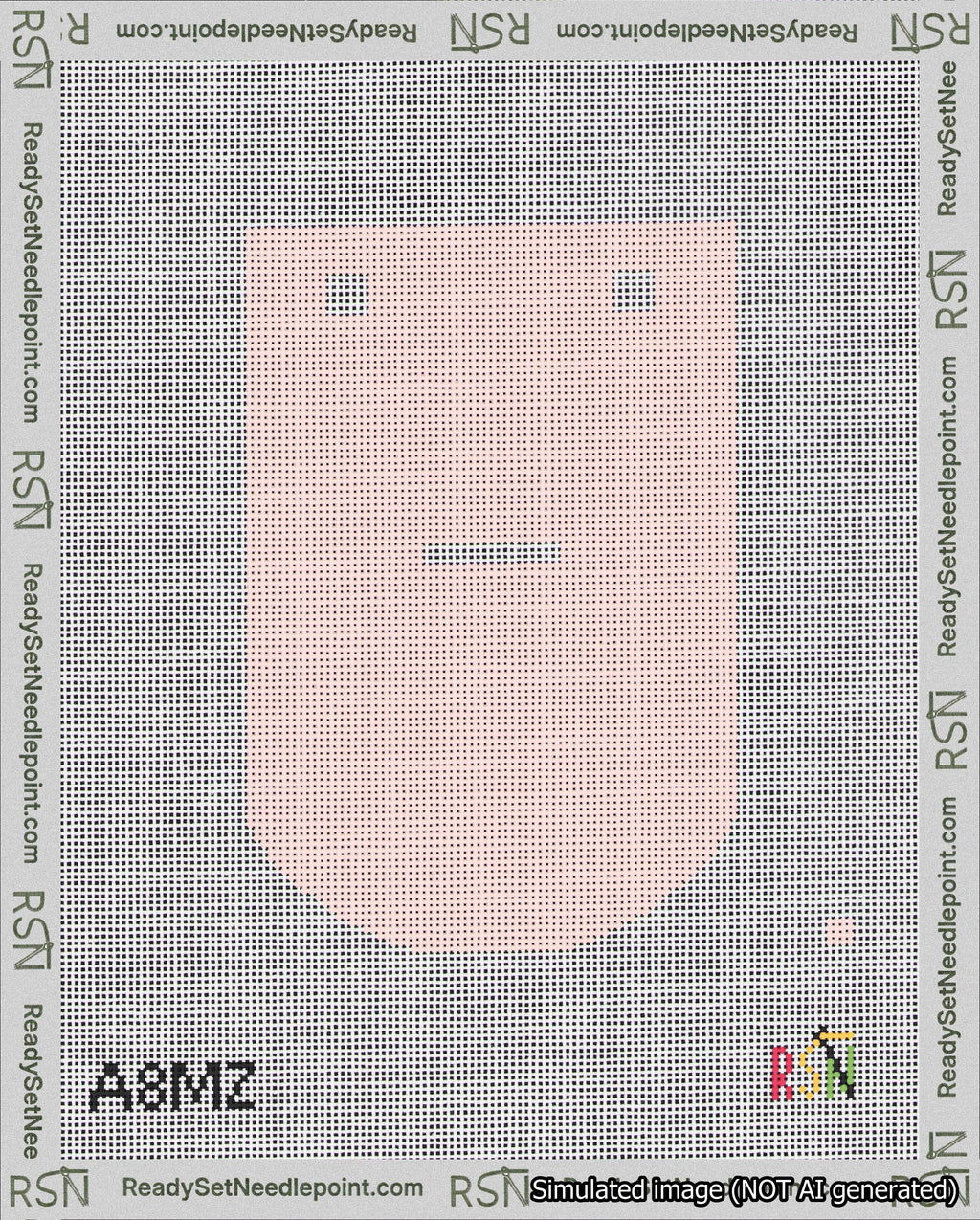 A taped needlepoint canvas with the design: Banner 18 mesh count Curved Dash White on Pink.