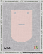 A taped needlepoint canvas with the design: Banner 18 mesh count Curved Dash White on Pink.
