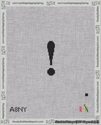 A taped needlepoint canvas with the design: Banner 18 mesh count Curved Exclamation Black on White.