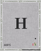 A taped needlepoint canvas with the design: Banner 18 mesh count Curved H Black on White.