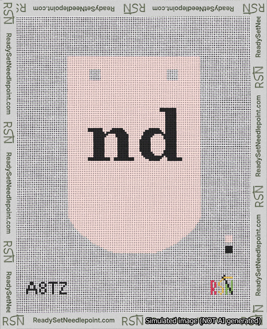 A taped needlepoint canvas with the design: Banner 18 mesh count Curved nd Black on Pink.