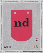 A taped needlepoint canvas with the design: Banner 18 mesh count Curved nd Black on Red.