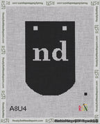 A taped needlepoint canvas with the design: Banner 18 mesh count Curved nd White on Black.
