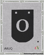 A taped needlepoint canvas with the design: Banner 18 mesh count Curved O White on Black.