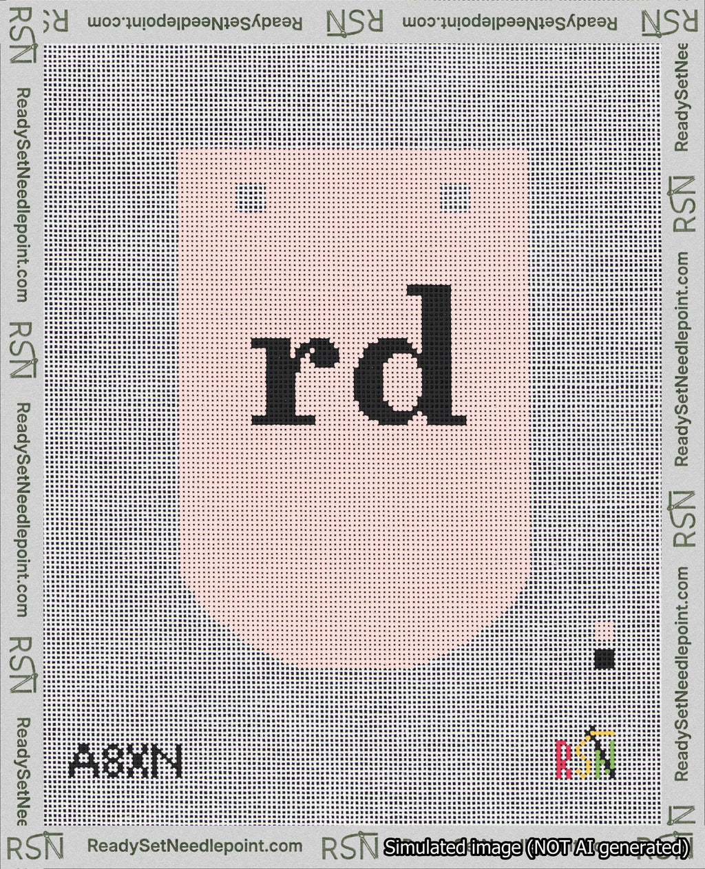 A taped needlepoint canvas with the design: Banner 18 mesh count Curved rd Black on Pink.