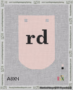 A taped needlepoint canvas with the design: Banner 18 mesh count Curved rd Black on Pink.