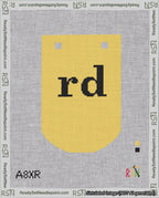 A taped needlepoint canvas with the design: Banner 18 mesh count Curved rd Black on Yellow.