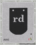 A taped needlepoint canvas with the design: Banner 18 mesh count Curved rd White on Black.