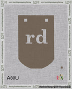 A taped needlepoint canvas with the design: Banner 18 mesh count Curved rd White on Brown.