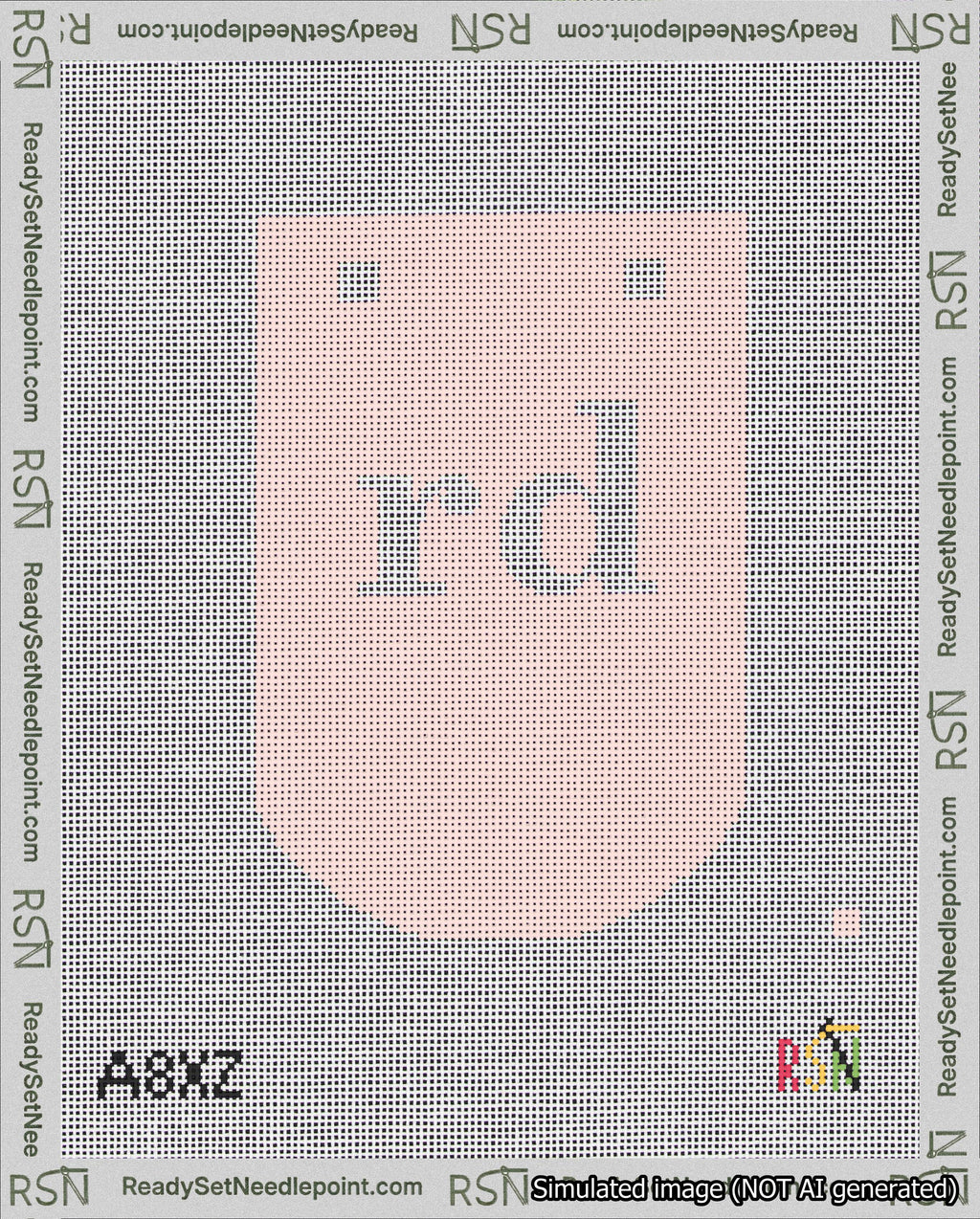 A taped needlepoint canvas with the design: Banner 18 mesh count Curved rd White on Pink.